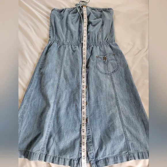 Y2K Levi's Strapless Cotton Denim Button Down Midi Length Dress - Picture 12 of 15